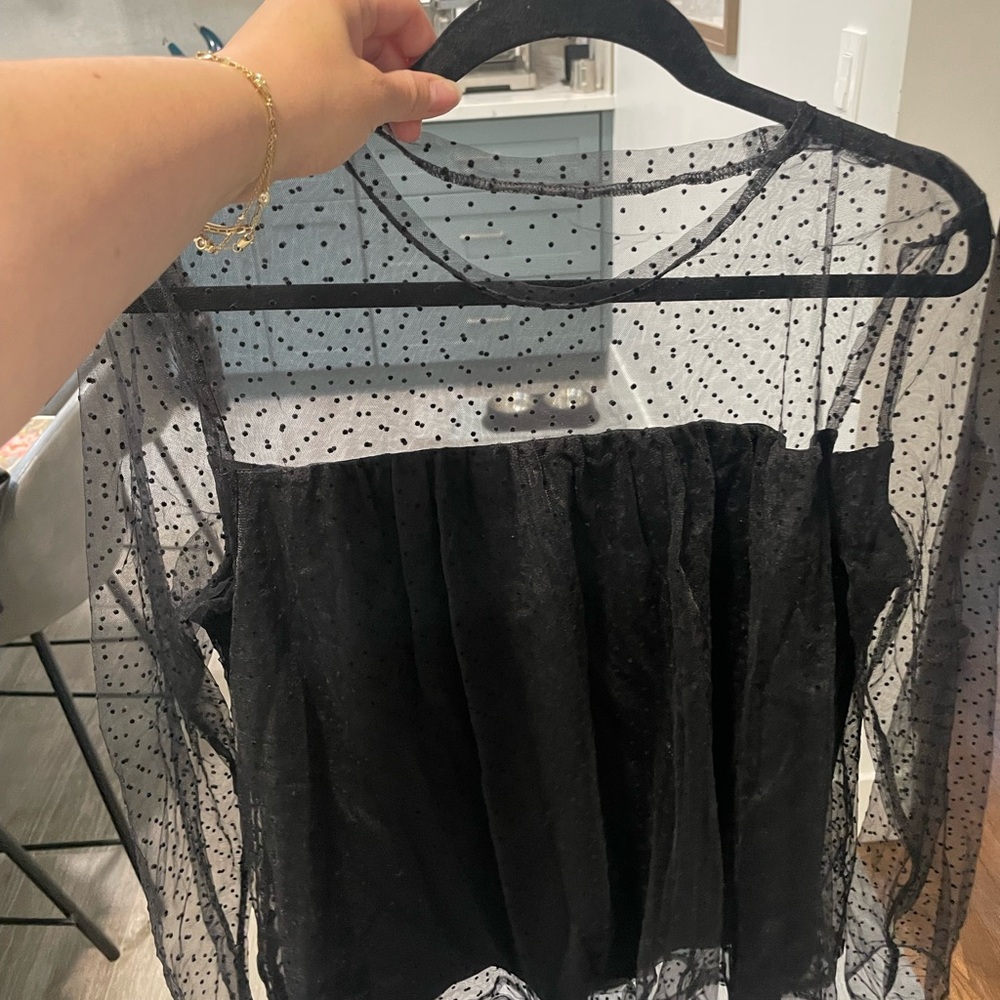 Banana Republic Black Sheer Polka Dot Blouse